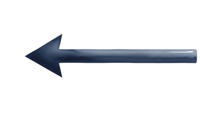Illustration of dark blue watercolor arrow pointing left, isolated on transparent background