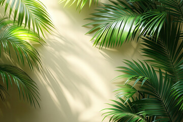 Fototapeta premium Soft Palm Leaf Shadows on Minimalist Beige Wall Background