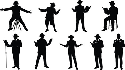 Business silhouettes, office professionals, corporate teamwork, leadership presentation, workplace communication, financial success, professional staff, business illustration set