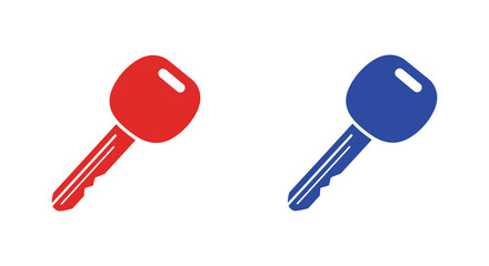 Two colorful keys one red and one blue displayed on a white background