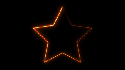 Glowing Neon Star Outline on Black Background, Bright Orange Light Star Shape