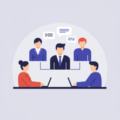 Virtual Meeting Illustration - Team Collaboration and Remote Communication.