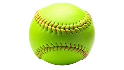 "A softball in fluorescent green color, isolated on a white background, high resolution, detailed texture, professional product photo style."