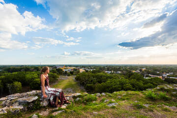 Pretty woman in Izamal pyramids Mexico
