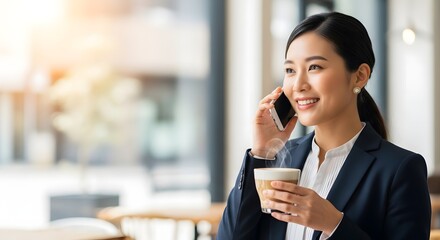 Young Woman Enjoying Coffee Break in Cozy Cafe, Relaxed Lifestyle Scene