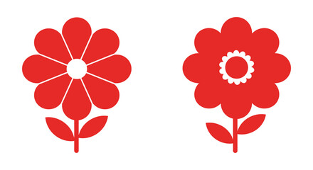 Simple red flower illustrations with stems and petals minimalist design