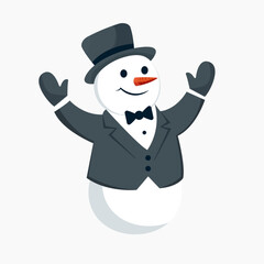 Vector illustration of a cheerful snowman in a gray suit, gloves and hat