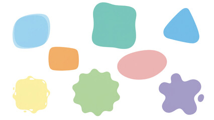Colorful abstract shapes in pastel shades on white background  