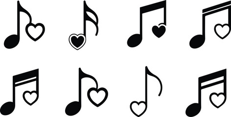 Vector art of musical notes with heart shapes, creating a harmonious blend of love and melody, perfect for expressing affection through music and celebrating romantic tunes