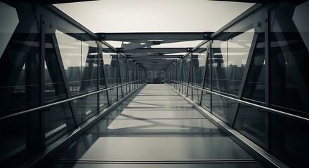 Obraz premium A modern glass and steel pedestrian bridge stretches into the distance