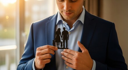 Man in suit holds silhouette of couple