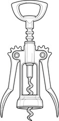 Detailed outline corkscrew, wine bottle opener, barware illustration
