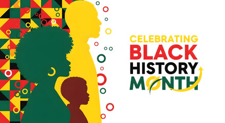 Celebrating black history month with diverse silhouettes and colorful abstract background isolated on transparent background