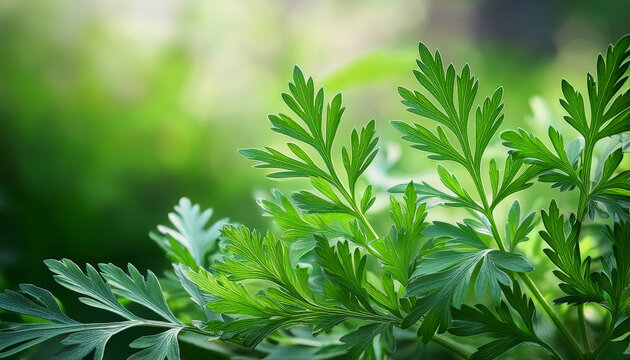 Artemisia Annua Branch Green Leaves On Natural Background