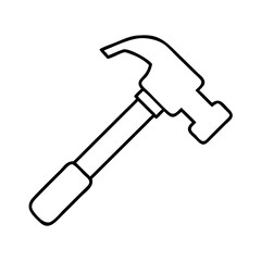 Vector art of a simple black and white outline illustration of a claw hammer, isolated on a, showcasing its basic shape and design for use in various graphic and design projects