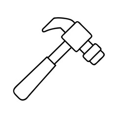 Vector art of a minimalist black and white line drawing of a claw hammer, isolated on a pure, perfect for technical illustrations, design elements, or educational materials