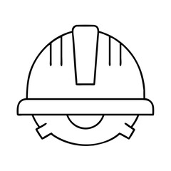 Vector art of a simple black and white line drawing of a hard hat, a piece of personal protective equipment worn to protect the head from injury, isolated on a