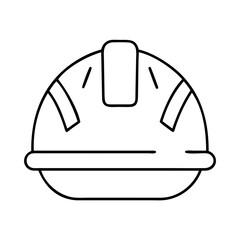 Vector art of a minimalist black and white line illustration of a hard hat, essential safety gear for head protection in various work environments, presented on a clean