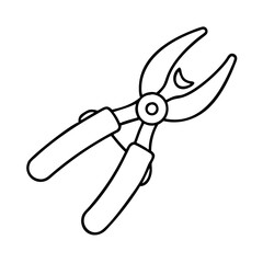 Vector art of a black and white line drawing of pliers, isolated on a, depicting a common hand tool used for gripping, bending, and cutting