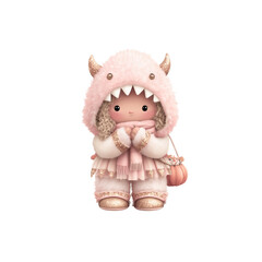 Fototapeta premium Little Girl in Pink Halloween Monster Dress – Transparent PNG