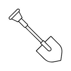 Vector art of a clean black and white line art illustration of a shovel, isolated on a, suitable for use in various design projects related to digging and tools