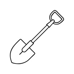 Vector art of a simple black and white line drawing of a shovel, isolated on a, perfect for illustrating gardening, construction, or digging concepts