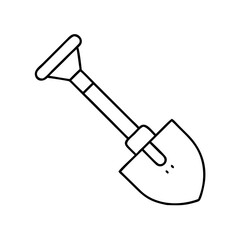 Vector art of a simple black and white line art illustration of a shovel isolated on a, perfect for design projects related to gardening, construction, or tools