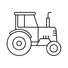 Vector art of a black and white line drawing of a tractor, a vehicle used in agriculture for plowing and other farm tasks, isolated on a