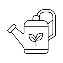 Vector art of simple line art illustration of a watering can with a sprout symbol on its side
