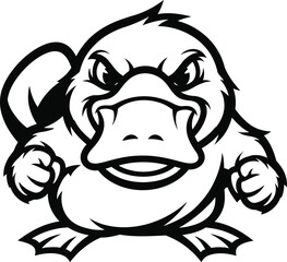 Ggressive platypus mascot, monochrome sports team logo design