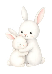 Obraz premium Watercolor Bunny Hug Clipart, Cute Rabbit Couple Illustration, Baby Shower Animal Art