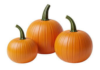 Three orange pumpkins of different sizes isolated on transparent background, perfect for halloween or autumnthemed designs and decorations