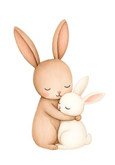 Obraz premium Watercolor Bunny Hug Clipart, Cute Rabbit Couple Illustration, Baby Shower Animal Art