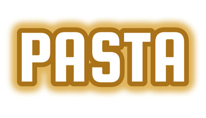 PASTA bold white uppercase text with brown outline and golden glow perfect for Italian food branding menu design or product advertising