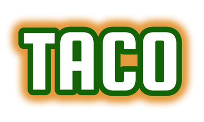 TACO bold white uppercase text with green outline and orange glow ideal for Mexican food branding menu design or promotional advertising