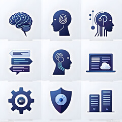 Modern AI Technology Icon Set &ndash; Flat Vector Illustration for Apps and Presentations