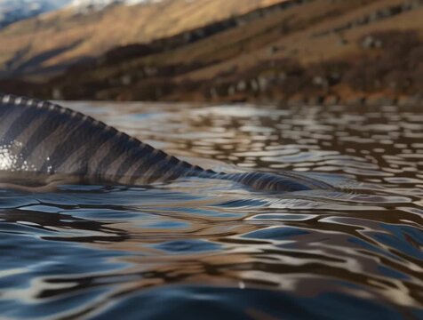Plesiosaurus gliding gracefully beneath the surface of the loch ness lake