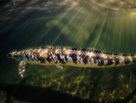 Plesiosaurus gliding gracefully beneath the surface of the loch ness lake