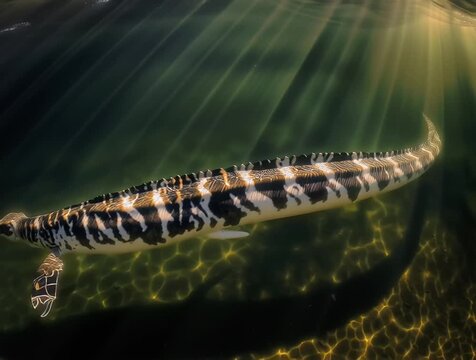 Plesiosaurus gliding gracefully beneath the surface of the loch ness lake