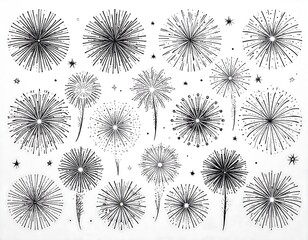 Black and white firework doodles