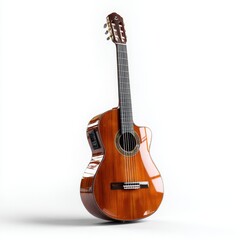 Obraz premium Classical Acoustic Guitar with Cutaway on White Background, Musical Instrument