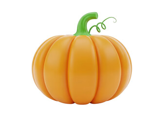 Cute orange pumpkin with green stem isolated on transparent background is perfect for halloween and thanksgiving day decorations and celebrations
