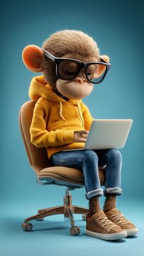 looped Generated video. A monkey is working on a computer. 
