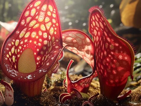 Red carnivorous jungle plant