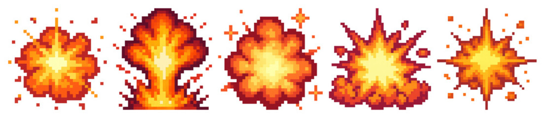 PNG Pixelated fiery explosion sprites, element set on transparent background