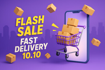 Online flash sale fast delivery promotion with ecommerce shopping cart and packages