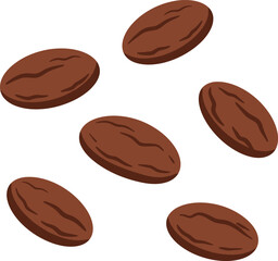 Brown coffee beans scattered on a plain background for graphic design and food concepts flat design vector illustration white background