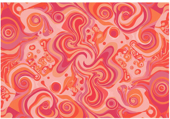 Vibrant retro groovy pattern with swirls of pink and orange for a psychedelic, funky, and bold design perfect for backgrounds and creative projects