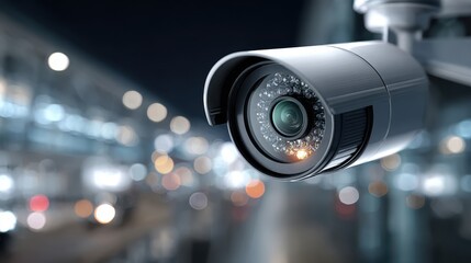 Security Camera Surveillance System with Night City Bokeh Background