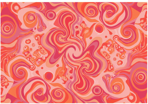 Vibrant retro groovy pattern with swirls of pink and orange for a psychedelic, funky, and bold design perfect for backgrounds and creative projects